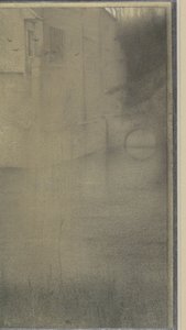 水に囲まれた家の前の女性の影 作： Fernand Khnopff