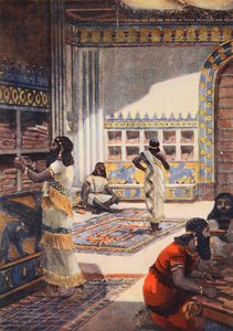 有名なアシュルバニパル王立図書館、ニネベ、「ハッチンソンの国家の歴史」、c.1910からのイラスト 作： Fernand Le Quesne