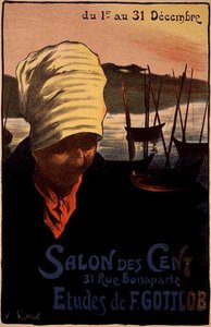 パリ、ボナパルト通りの「サロン・デ・セント」の宣伝ポスターの複製 作： Fernand Louis Gottlob