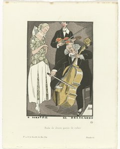 Gazette du Bon Ton, 1920 - No. 9, Pl. 66: O Maitre el Relicario / リボンでトリミングされたディナー ドレス (オブジェクトのタイトル) 作： Fernand Siméon