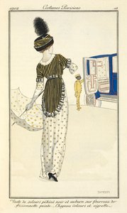 「塗装されたフリソネット シースに黒と赤褐色のペキネ ベルベット ジャケット。_ ベルベットとエグレットの帽子。 作： Fernand Siméon