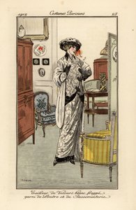 カワウソの毛皮とトリムで飾られた白いベルベットのスーツを着た女性 作： Fernand Siméon