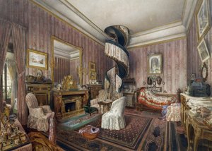 寝室」フェルナン・ペレス・デ・コルドヴァ（1820-1899）の水彩画