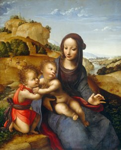聖母子と幼子聖ヨハネ 作： Fernando Yáñez de la Almedina
