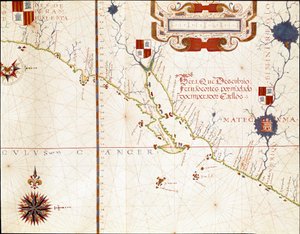 メキシコ西海岸と南カリフォルニアの眺め - 地図 作： Fernao Vaz Dourado