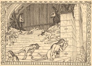 行為の神殿の前、プレート 7、ポートフォリオ「Lebenszeichen」から、パブ。 1908 年、ベルリンで Fritz Heyder Verlag 作 作： Fidus (1868 1948)
