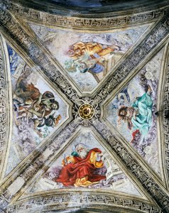フィリッピーノ・リッピ(1457-1504)によるドームのフレスコ画、ストロッツィ礼拝堂。フィレンツェ、サンタ・マリア・ノヴェッラ教会。イタリア