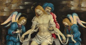 ピエタ ニコデモと二人の天使に嘆かれた死んだキリスト、c. 1500。 作： Filippino Lippi