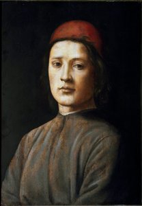 赤い帽子をかぶった青年の肖像 フィリピーノ・リッピ（1457-1504）の絵画 15世紀 フィレンツェ、ウフィツィ美術館（事務所 作： Filippino Lippi