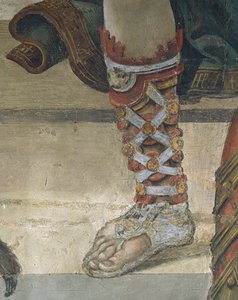 ヒエロポリス神殿からドラゴンを駆り出す聖フィリッポ 履物の細部 フレスコ画 作： Filippino Lippi