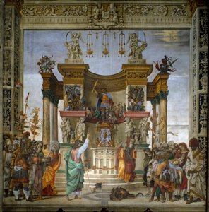 聖フィリッポ、ヒエロポリス神殿から竜を追い出す フィリッポ（1457-1504）のフレスコ画 1487-1502 フィレンツェ、サンタ・マリア・ノヴェッラのストロッツィ礼拝堂 - 聖フィリッポ、ヒエロポリス神殿から竜を追い出す フィリッポ（1457-1504）のフレスコ画。フレスコ画