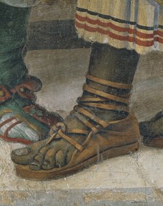 ヒエロポリス神殿からドラゴンを駆逐する聖フィリッポ 履物の細部 フレスコ画 作： Filippino Lippi