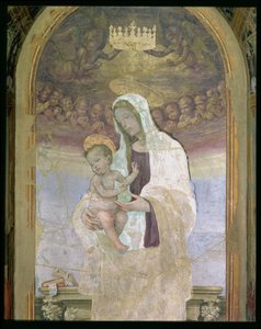 マドンナとチャイルド、カントーアルメルカターレの幕屋の詳細、1498 作： Filippino Lippi