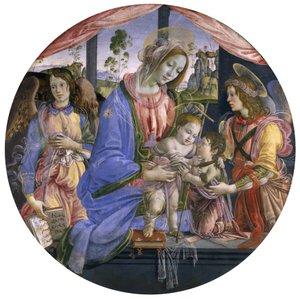 幼子聖ヨハネと二人の天使を連れた聖母子像 1480年代半ば パネルにテンペラ
