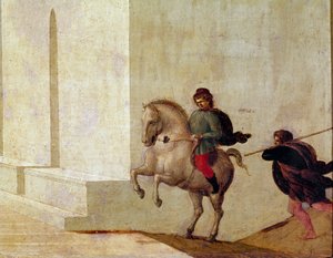 ルークレイスの死 ルークレイス（ルクレツィアまたはルクレティア）は、紀元前6世紀のローマの女性で、セクスタス・タルクインの暴力の犠牲となって死を迎える。タルクインはローマから狩りに来ており、ルクレースの親族（彼女の父と夫）に脅されている。 作： Filippino Lippi