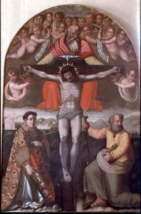 三位一体と聖母マリア祭壇画の中央パネル「ステファノとフィリップ」（パネルにテンペラ） 作： Filippino Lippi