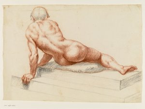 左を向いて後ろから見たひれ伏した男性ヌード 作： Filippo Esegrenio