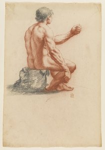 後ろから 3 分の 2 の角度から見た座っている男性の裸体 作： Filippo Esegrenio