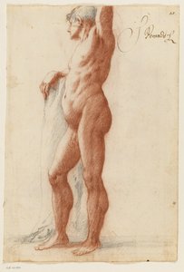 左を向いて木の幹にもたれて立っている男性の姿 作： Filippo Esegrenio
