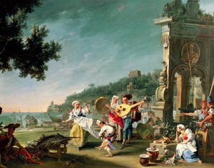 マルゲリーナのタランテッラ》1750年頃、フィリッポ・ファルシアトーレ（1737～1768年活躍）作、油彩・キャンバス、76.2×102cm。イタリア 作： Filippo Falciatore