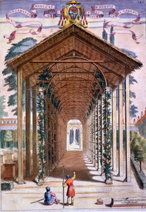 Camillo Congio（fl.1630）によって刻まれた、ジョヴァンニバティスタフェラーリによる「ヘスペリデス」からのトレリズドカバードウォークウェイ、1646年発行 作： Filippo Gagliardi