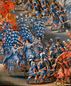 1656年2月28日、クリスティーヌ・ド・スウェード（Cristina di Svezia）を称えるバルベリーニ宮のフェット 詳細。フィリッポ・ラウリ(1623-1694)とフィリッポ・ガリアルディ(1659年没)による絵画。17世紀のローマ、ローマ博物館