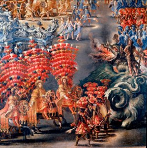1656年2月28日、クリスティーヌ・ド・スウェード（Cristina di Svezia）を称えるバルベリーニ宮のフェット 詳細。フィリッポ・ラウリ(1623-1694)とフィリッポ・ガリアルディ(1659年没)による絵画。17世紀のローマ、ローマ博物館