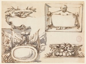 デッサン、エスカッション、トロフィー、ラベル、フリーズの装飾モチーフ、1750-75年 作： フィリッポ・マルキオーニ