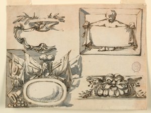 デッサン、エスカッション、トロフィー、ラベル、フリーズの装飾モチーフ、1750-75年 作： フィリッポ・マルキオーニ