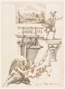 デッサン、建築、人物研究、1750-90年 作： フィリッポ・マルキオーニ