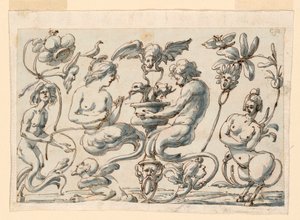 ドローイング、長方形パネルのためのグロテスク、1730-50年 作： フィリッポ・マルキオーニ