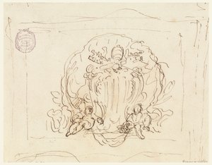 貝殻を背景にした教皇ベネディクト14世の紋章が描かれたタブレット、1740-58年 作： フィリッポ・マルキオーニ