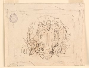 貝殻を背景にした教皇ベネディクト14世の紋章が描かれたタブレット、1740-58年 作： フィリッポ・マルキオーニ