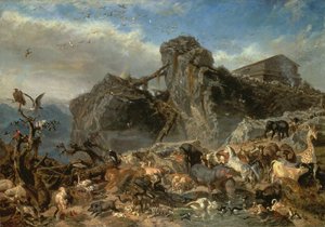 箱舟を離れる動物、アララト山 作： Filippo Palizzi