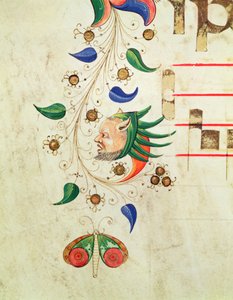 Missal 515 f.72v Zoomorphic foliate border、1449 vellumの前に実行された合唱団の本の詳細