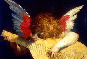 「リュートを弾く翼のあるプット」、16世紀 作： Fiorentino Rossi