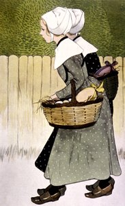 イースターエッグを運ぶ女中、c。 1900年（イラスト） 作： Firmin Bouisset
