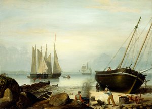 修理のために上陸、ダンカンのポイント、グロスター、1848 作： Fitz Henry Lane