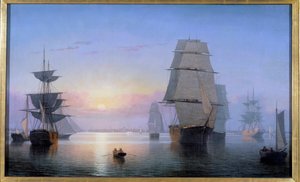 夕陽を浴びるボストン港（1850年） 絵画 フィッツ・ヒュー・レーン（1804-1865） 1850年 個人蔵 作： Fitz Henry Lane