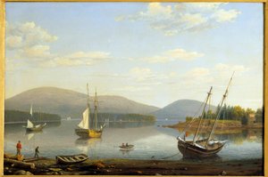 アメリカ・メイン州ソメス港の眺め ヒュー・レーン・フィッツ（1804-1865）の絵画 1850年 個人蔵 作： Fitz Henry Lane