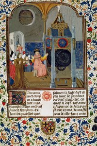 2095年455 f.9 15世紀半ば、道徳に関する論文からマスターの珍しい時計を称賛する世帯 作： Flemish School