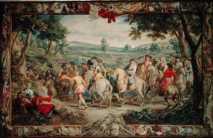 ユドカス・デ・ボスの工房「軍事学」シリーズの「騎兵隊の行進」1715～24年頃（タペストリー 作： Flemish School