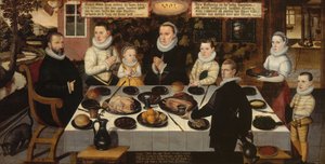 夕食時のプロテスタントの家族 作： Flemish School