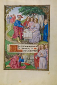 アブラハムと三人の天使、1510-20年頃（羊皮紙にテンペラ、金、墨） 作： Flemish School