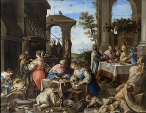 豊かなエプロンの宴会、1600-25 作： Flemish School