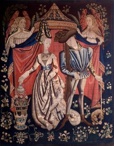 ブリュッセルの工房で製作されたダイズタペストリーの下にいるシャルル・ドルレアン（1394-1465）とマリー・ド・クレヴス（1426-1487 作： Flemish School