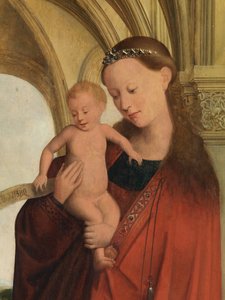ペトリュス・ワイツとマドンナの詳細（パネルに油彩） 作： Flemish School