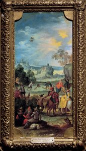 鷹狩り 田舎でのシーンハンティングと休息。フランドル派の絵画。17世紀初頭の作品。ディジョン、美術館 作： Flemish School
