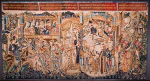 フランダースのタペストリー。 シリーズ The History of Thebe (De geschiedenis van Thebe-La Historia de Tebas): Tidio and Polyneses (Tideus en Polineikes, Tidio y Polyneces)。 1490～1500年頃。 作： Flemish School