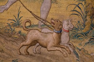 フランダースのタペストリー。 シリーズ Fable of Ovidius: The rob of Ganymedes. ブリュッセルのウィレム・ド・パンネメーカーのアトリエ。 1556 年以前。詳細。 作： Flemish School